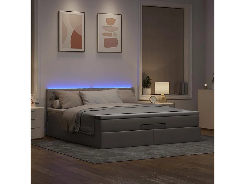 Estructura de cama otomana colchón tela gris pardo 160x200cm