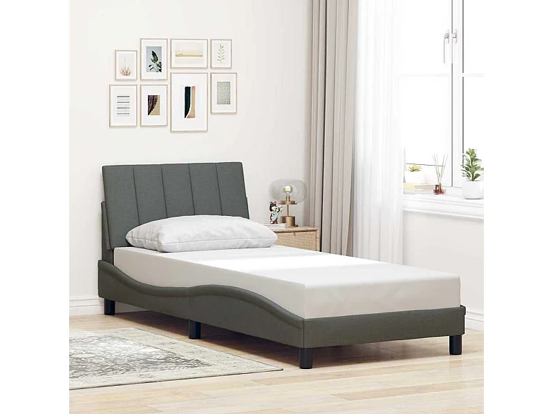 Estrutura de cama sem colchão 80x200 cm tecido cinzento-escuro