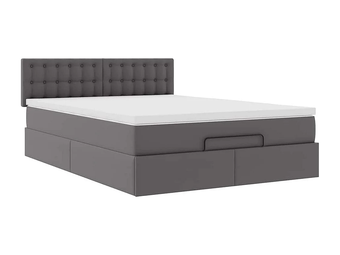 Cadre de lit ottoman avec matelas gris 140x190 cm similicuir