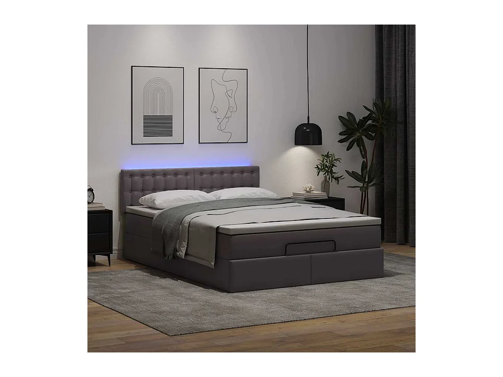Bed poef met matrassen en LED's 140x190cm kunstleer grijs