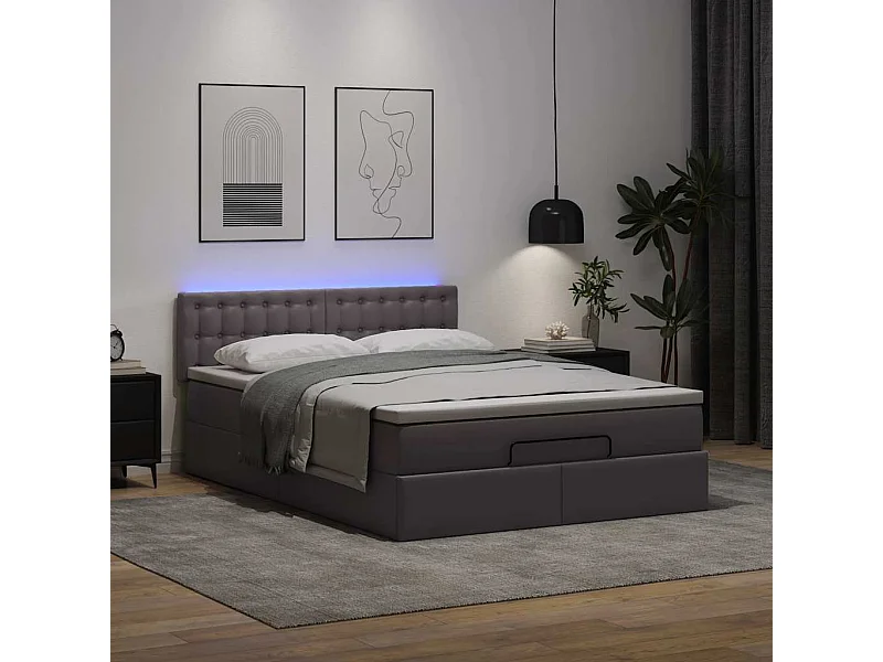 Cadre de lit ottoman avec matelas gris 140x190 cm similicuir