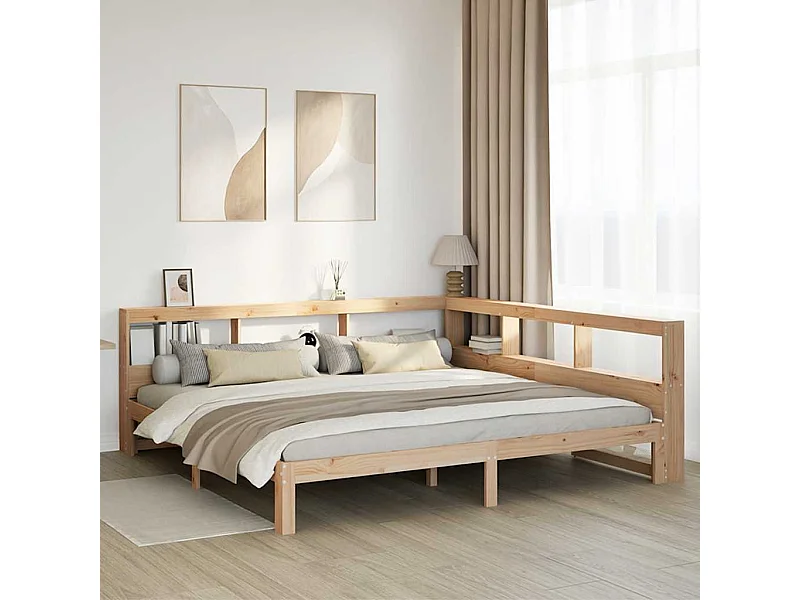 Lit bibliothèque sans matelas 200x200 cm bois massif de pin