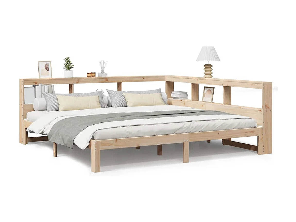 Lit bibliothèque sans matelas 200x200 cm bois massif de pin