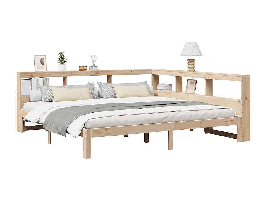 Lit bibliothèque sans matelas 200x200 cm bois massif de pin