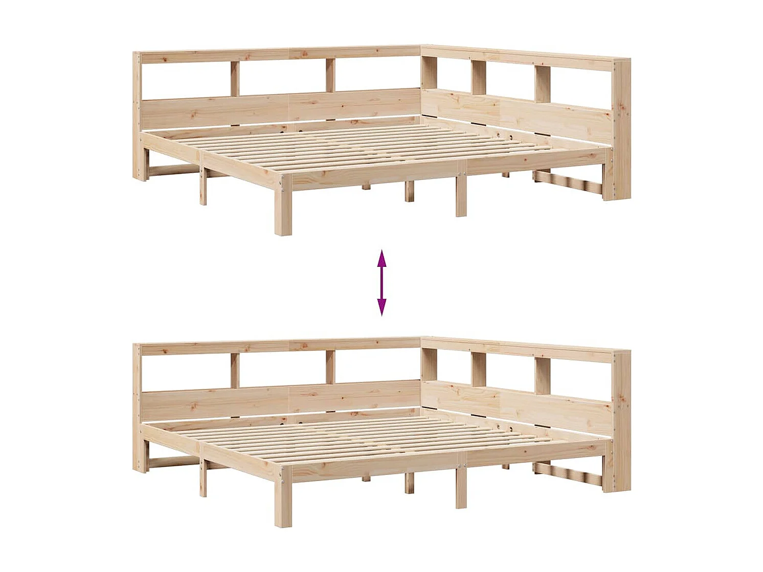 Lit bibliothèque sans matelas 200x200 cm bois massif de pin
