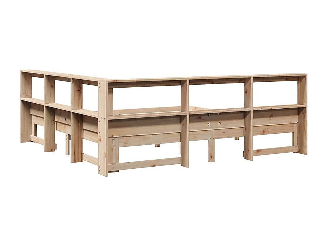 Lit bibliothèque sans matelas 200x200 cm bois massif de pin