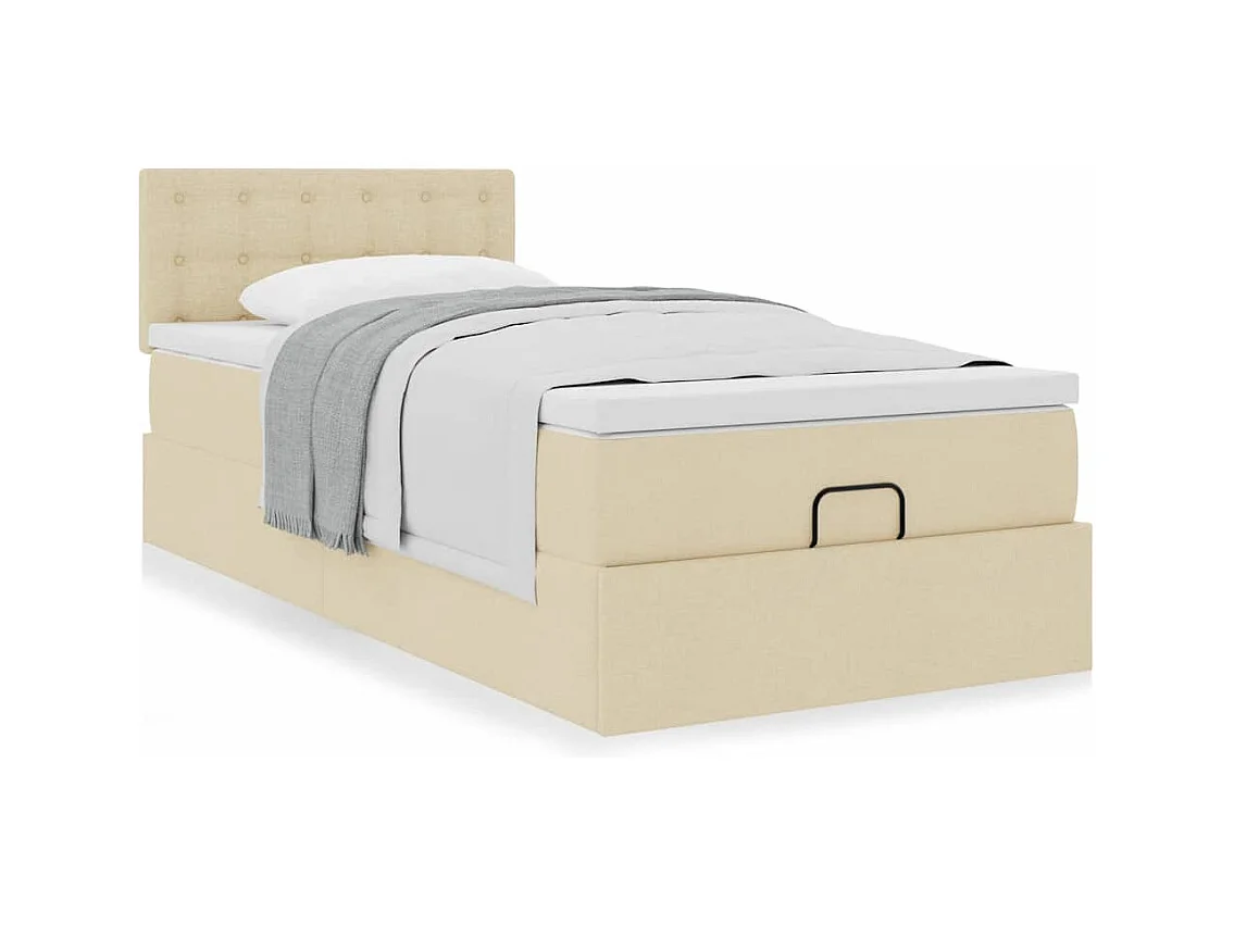Ottoman bed met matras 90x190cm stof crèmekleurig