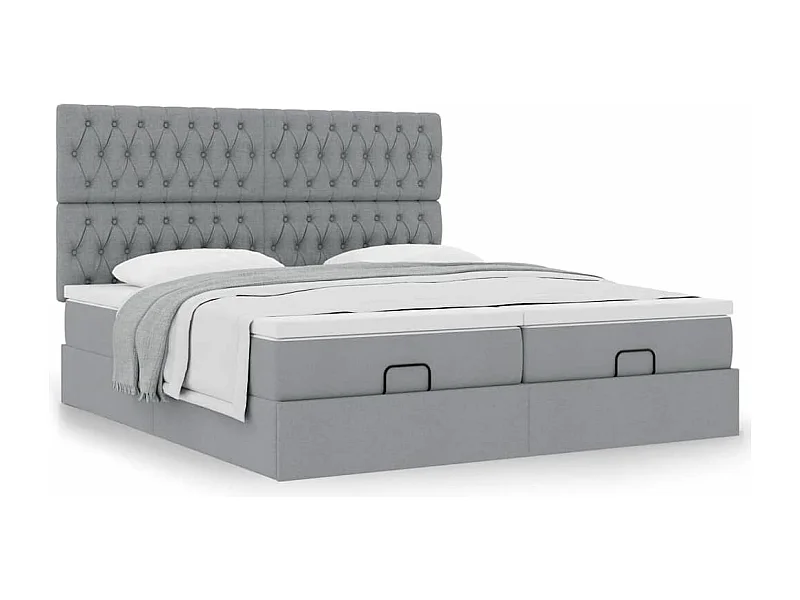 Cadre de lit ottoman et matelas gris clair 200x200cm tissu