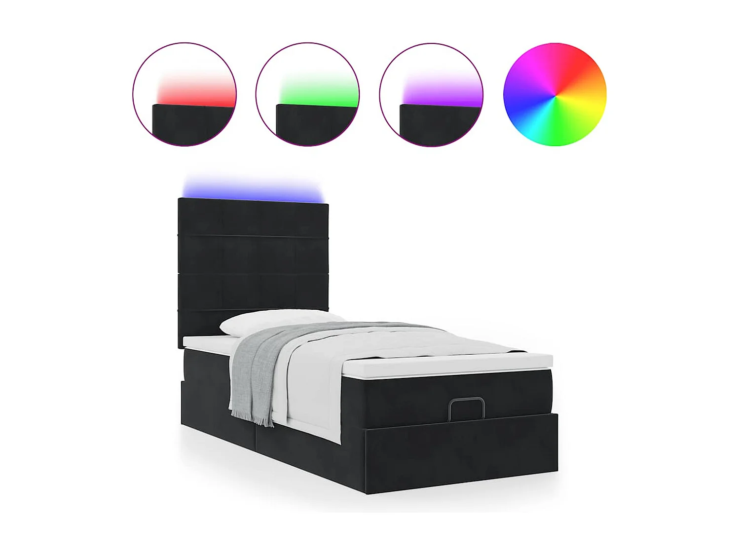 Cadre de lit ottoman avec matelas noir 100x200cm velours