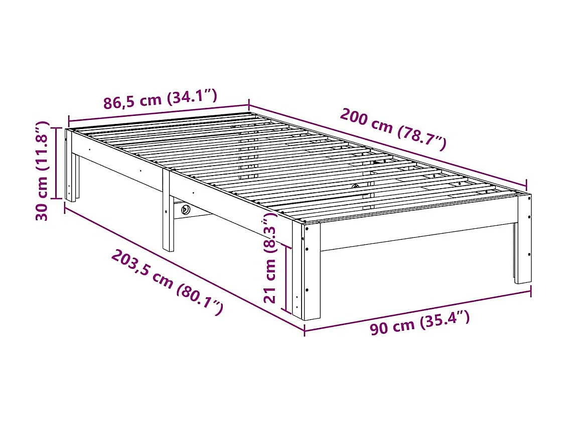 Bedframe zonder matras massief grenenhout 90x200 cm