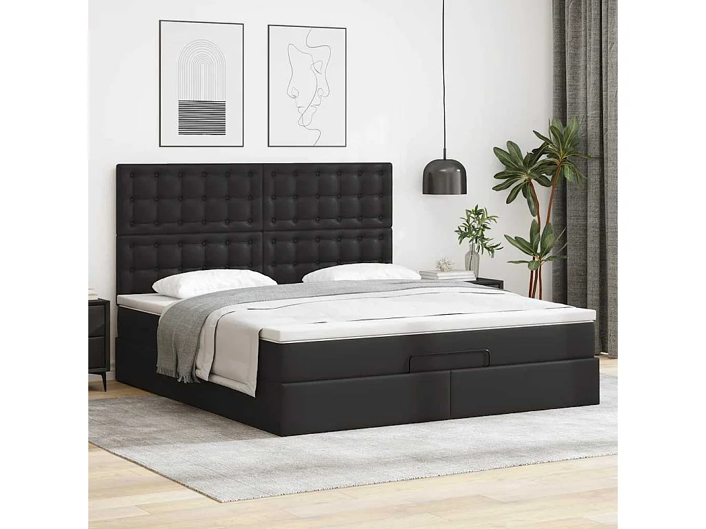 Cadre de lit ottoman avec matelas noir 180x200 cm similicuir