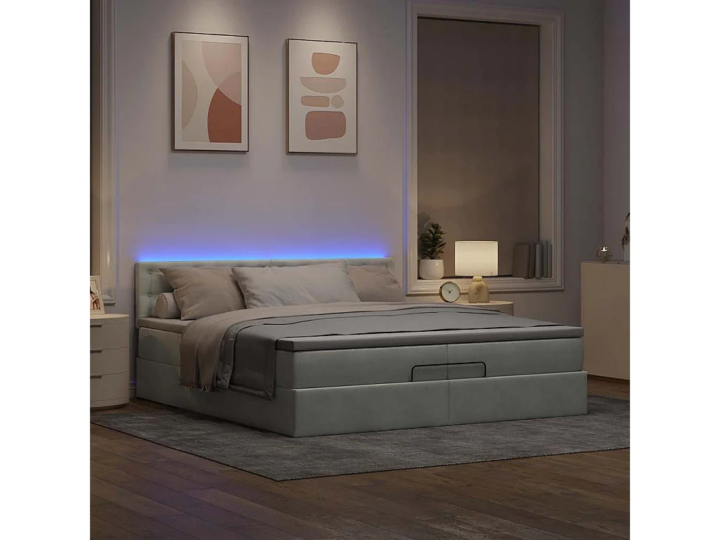 Cadre de lit ottoman avec matelas gris clair 200x200 cm velours