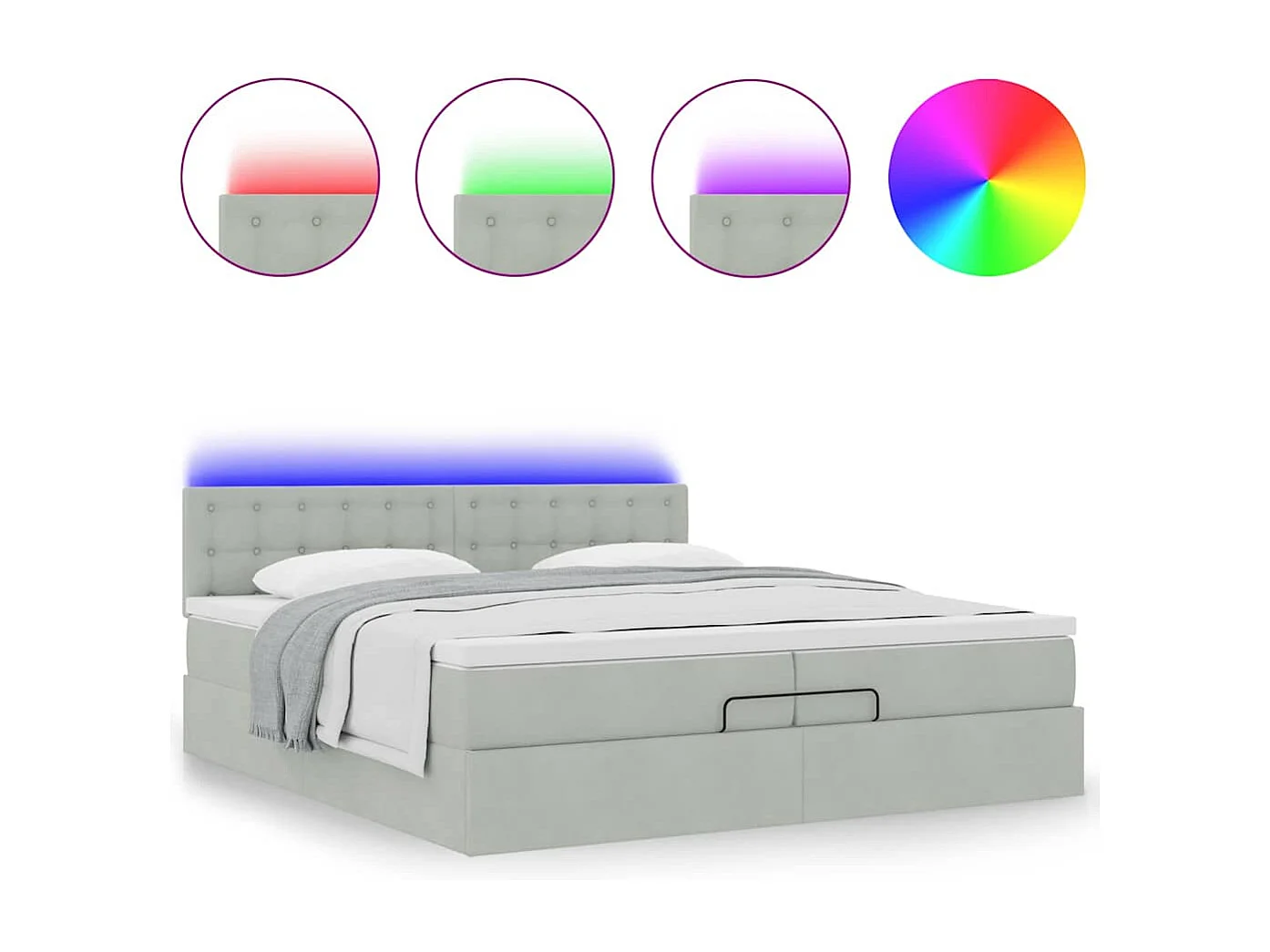 Cadre de lit ottoman avec matelas gris clair 200x200 cm velours