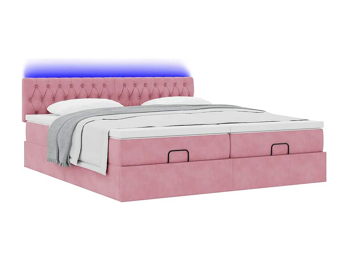 Cadre de lit ottoman avec matelas rose 160x200 cm velours