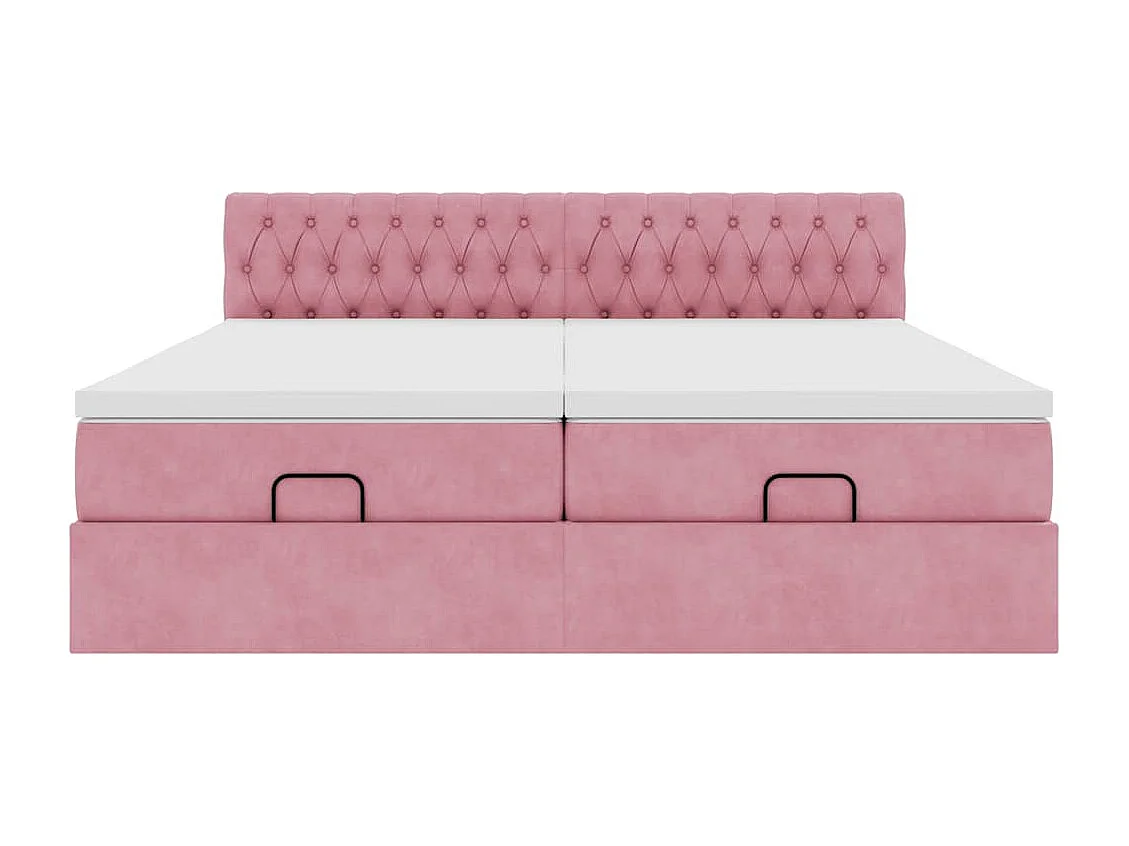 Cadre de lit ottoman avec matelas rose 160x200 cm velours