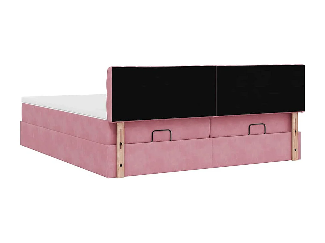 Cadre de lit ottoman avec matelas rose 160x200 cm velours