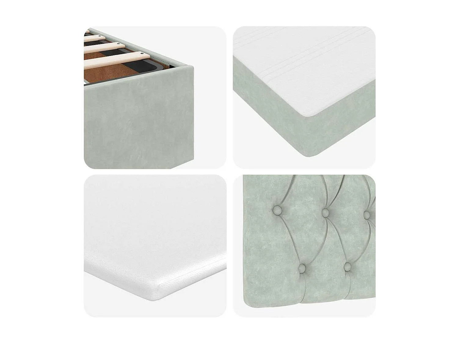 Cadre de lit ottoman avec matelas gris clair 200x200 cm velours