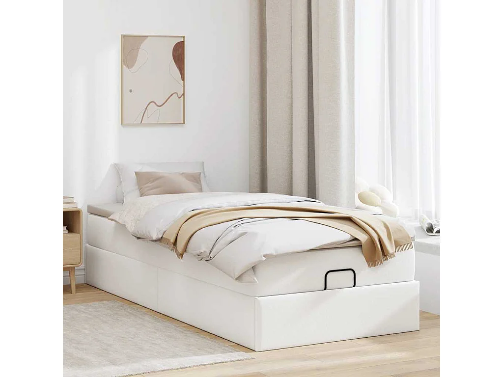 Cadre de lit ottoman avec matelas blanc 100x200 cm similicuir