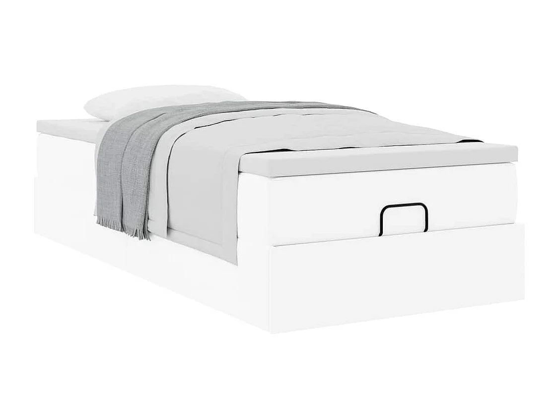 Cadre de lit ottoman avec matelas blanc 100x200 cm similicuir