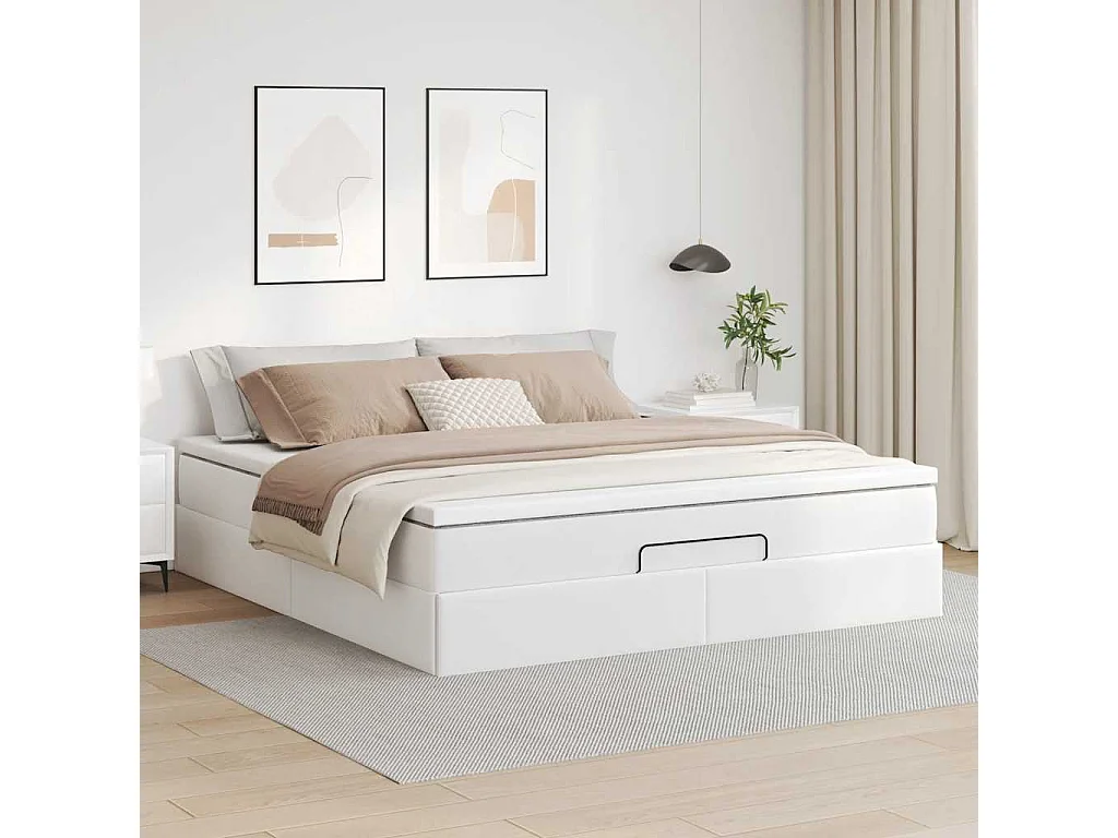 Estructura cama otomana colchón cuero sintético blanco