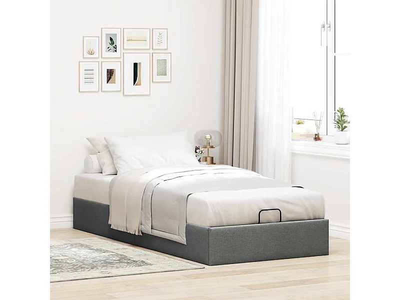 Cadre de lit ottoman sans matelas gris foncé 100x200 cm tissu