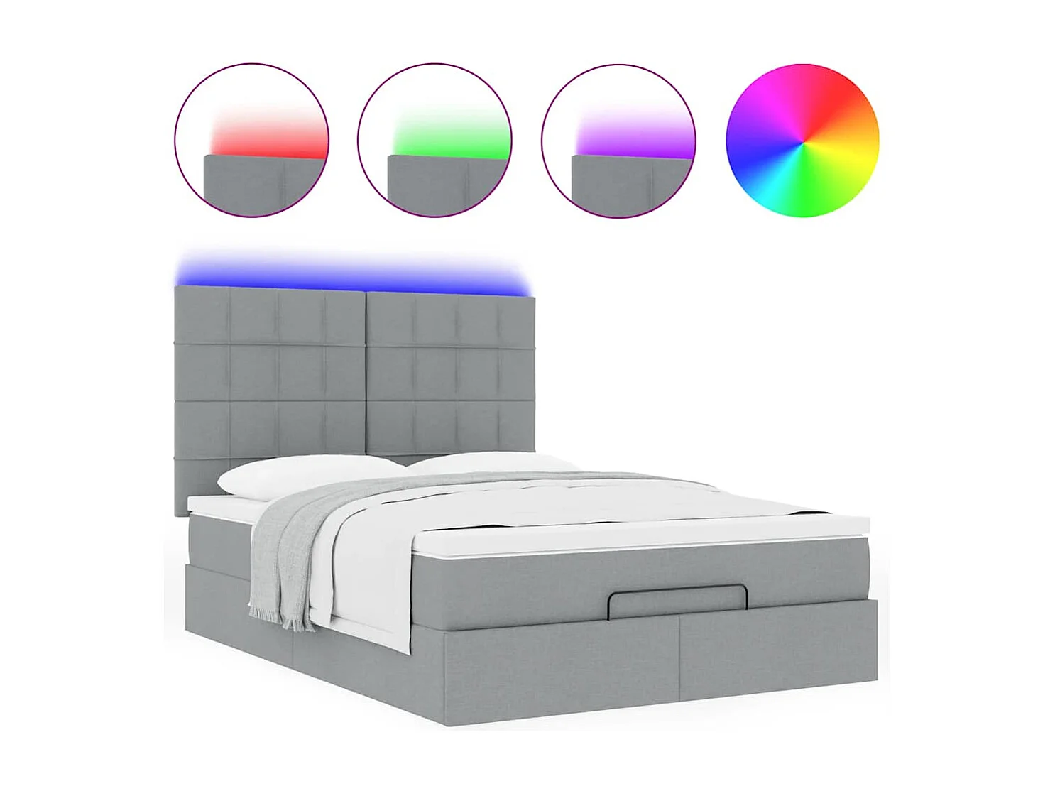 Cadre de lit ottoman et matelas gris clair 140x200 cm tissu