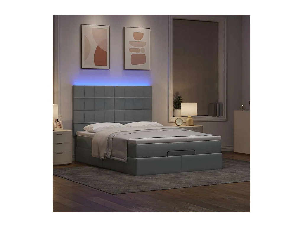 Ottoman bed met matras en LED's 140x200cm stof lichtgrijs