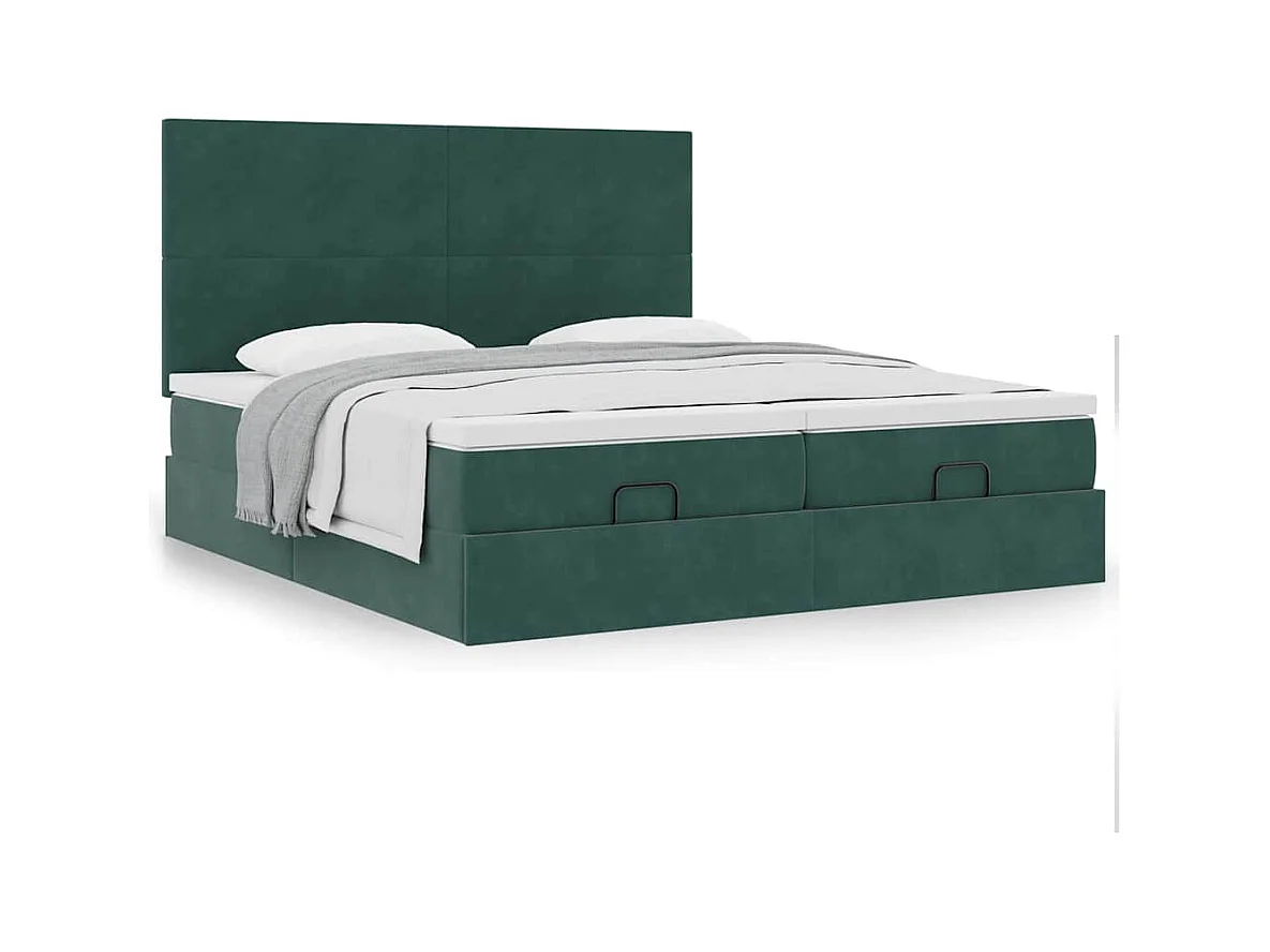 Cadre de lit ottoman avec matelas vert foncé 160x200 cm velours