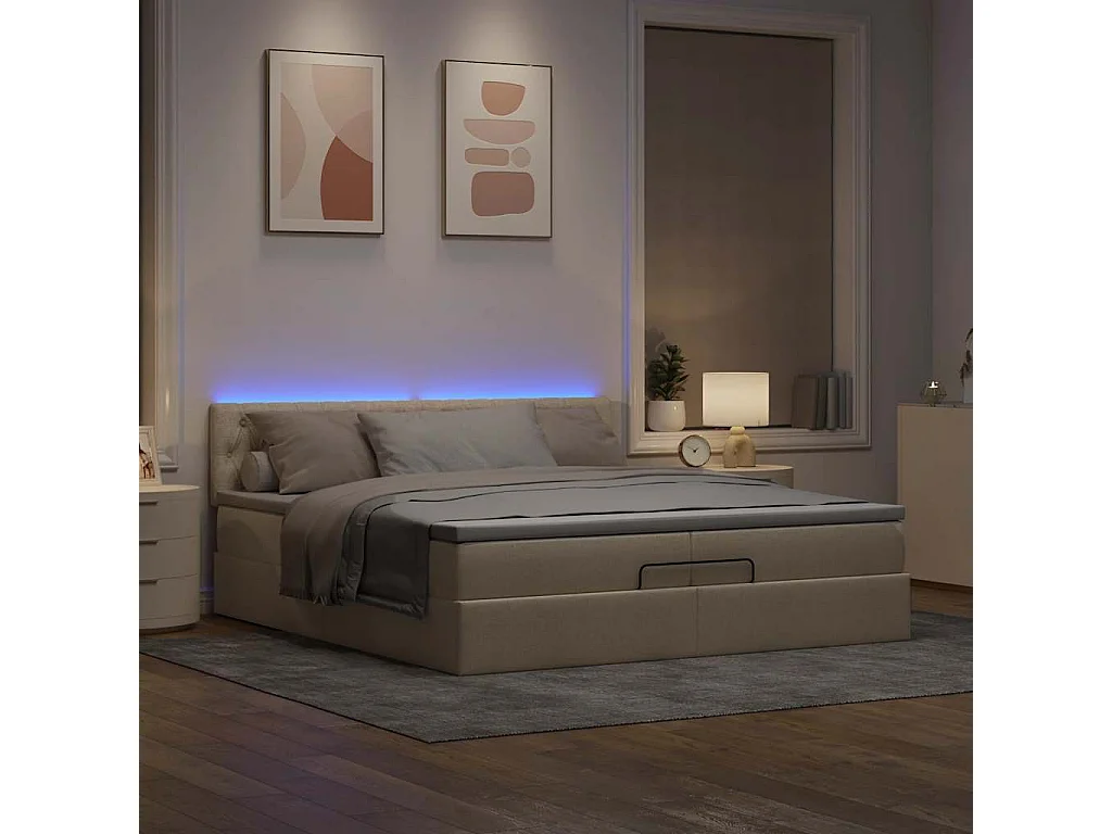 Cadre de lit ottoman avec matelas crème 200x200cm tissu