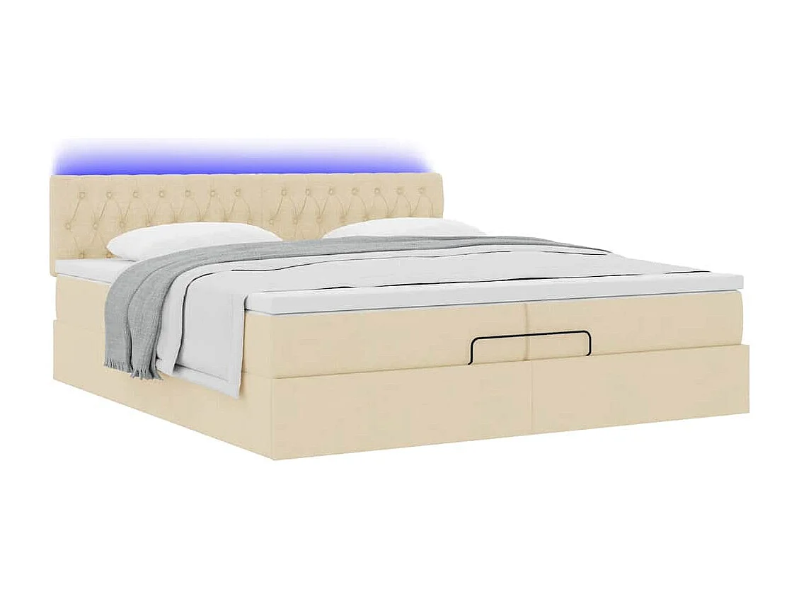 Cadre de lit ottoman avec matelas crème 200x200cm tissu