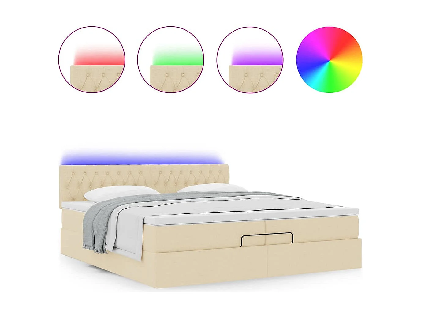 Cadre de lit ottoman avec matelas crème 200x200cm tissu