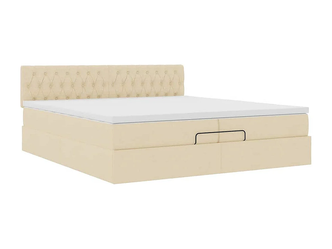 Cadre de lit ottoman avec matelas crème 200x200cm tissu