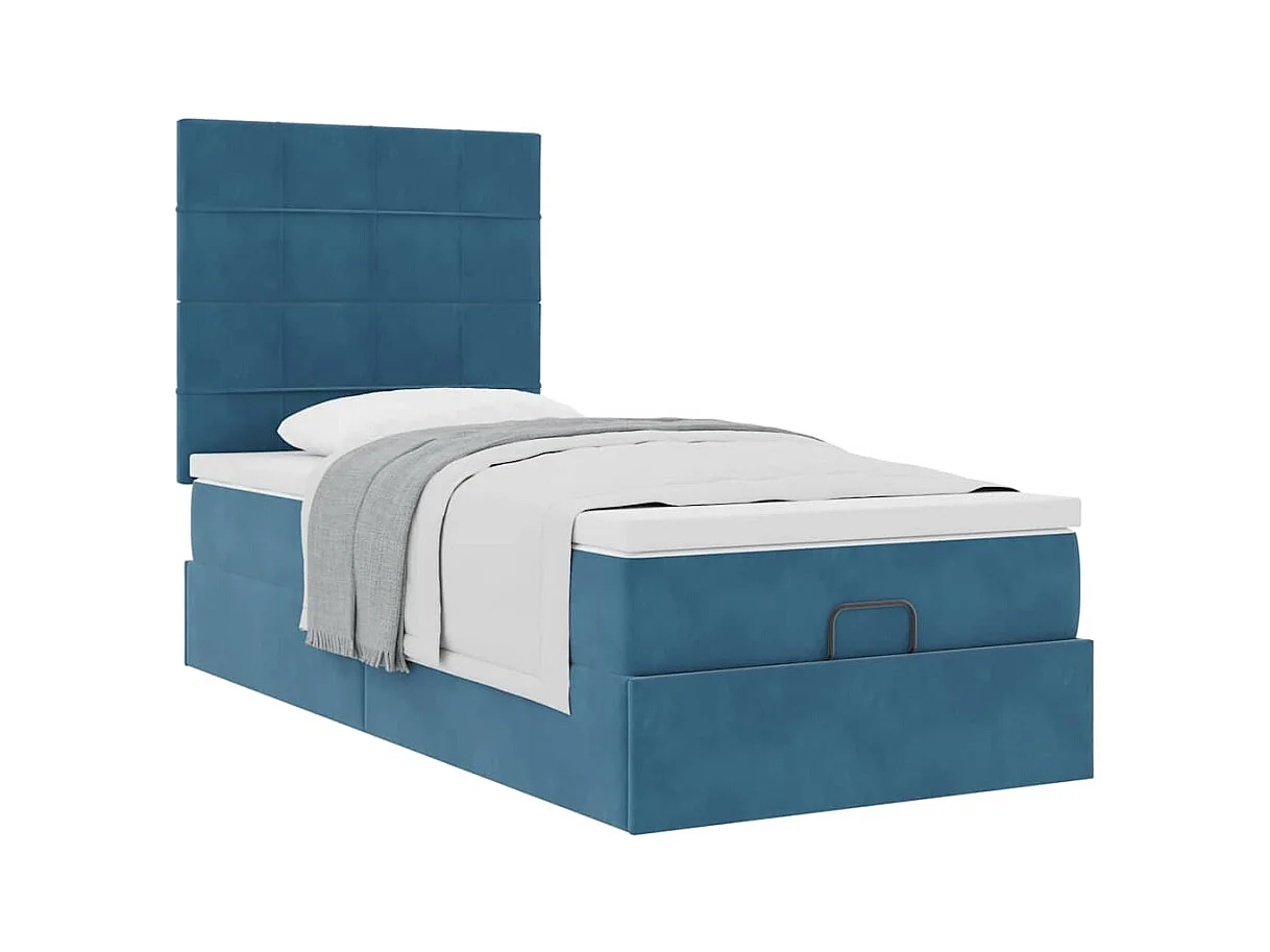 Estrutura de cama otomana com colchões azul escuro veludo