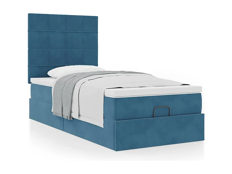Cadre de lit ottoman avec matelas bleu foncé 90x200 cm velours