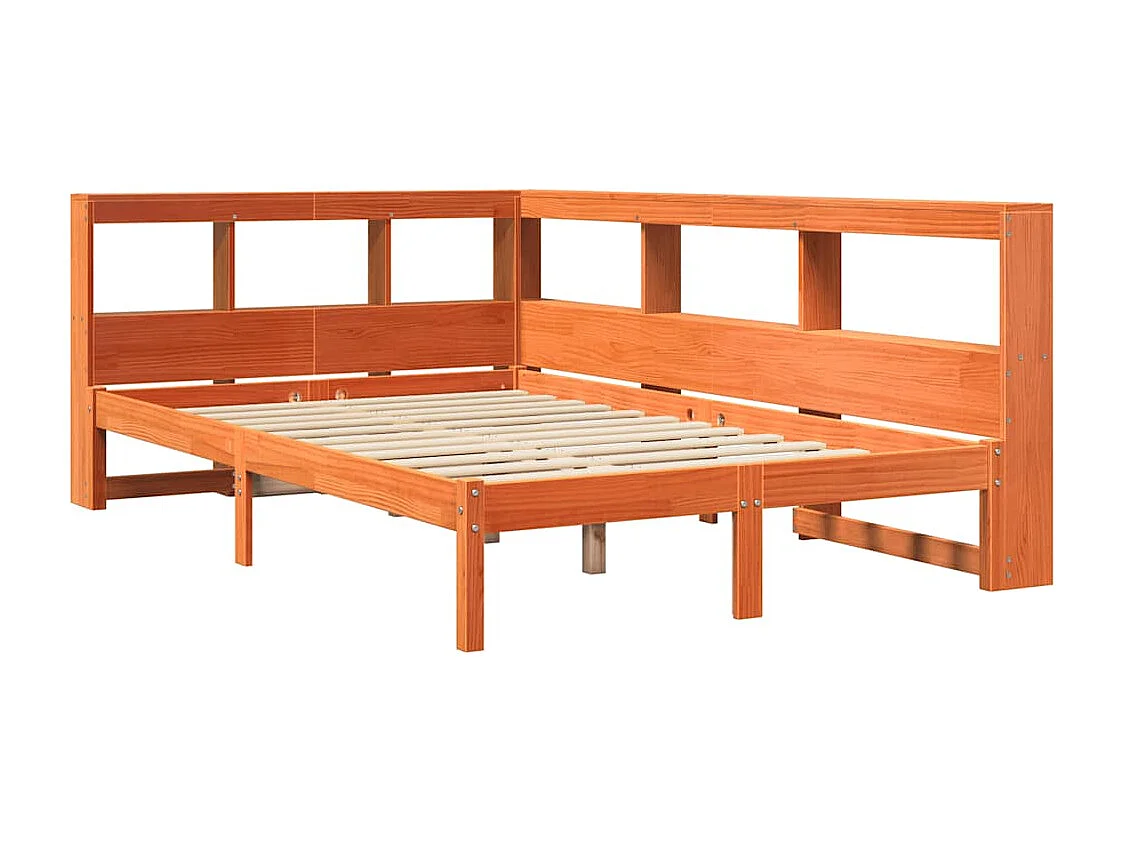 Lit bibliothèque sans matelas cire marron 120x200 cm pin massif