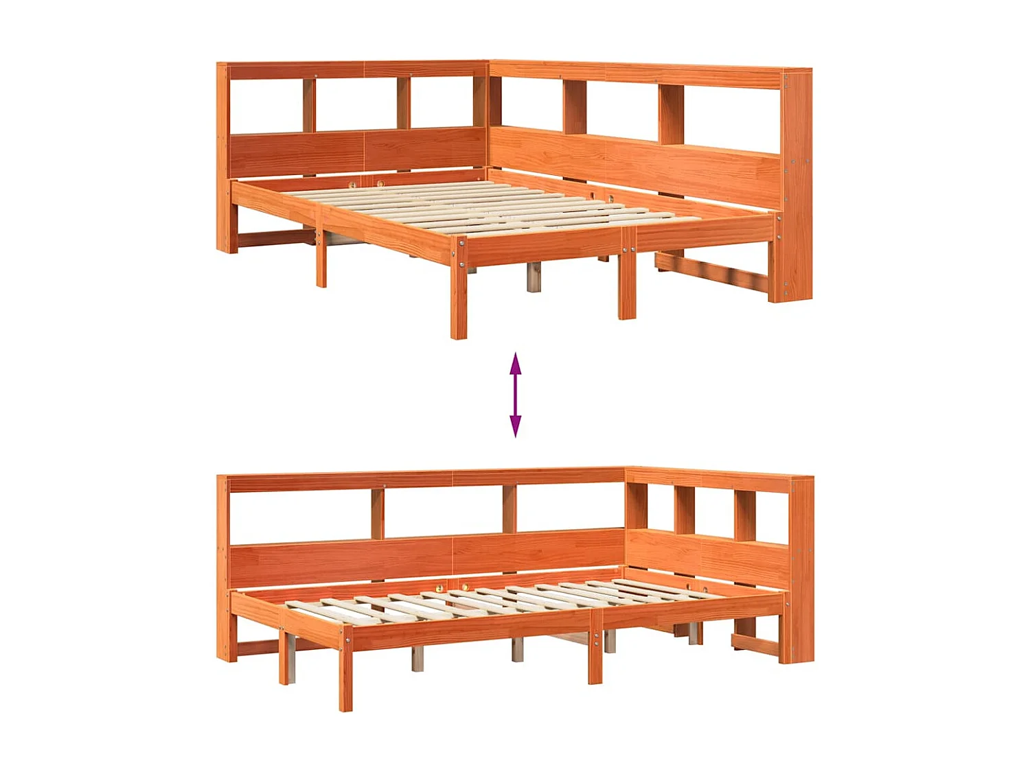 Lit bibliothèque sans matelas cire marron 120x200 cm pin massif