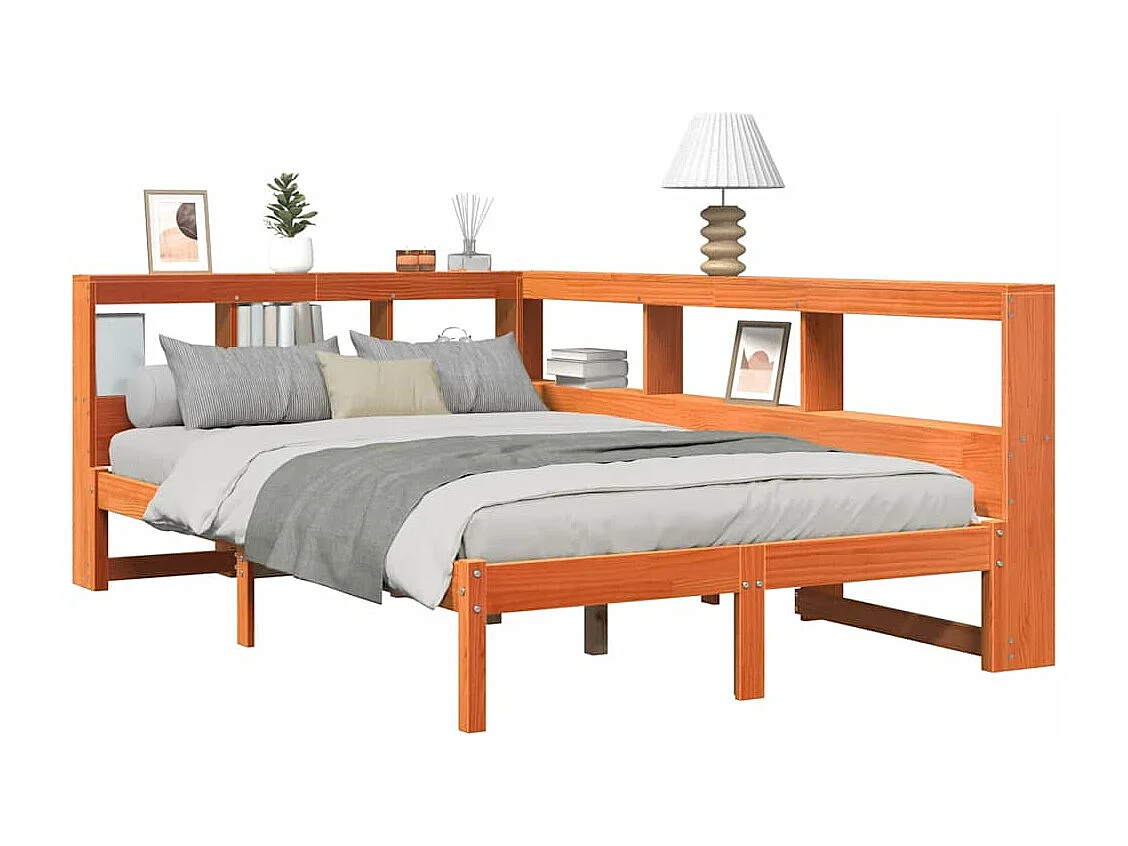 Lit bibliothèque sans matelas cire marron 120x200 cm pin massif
