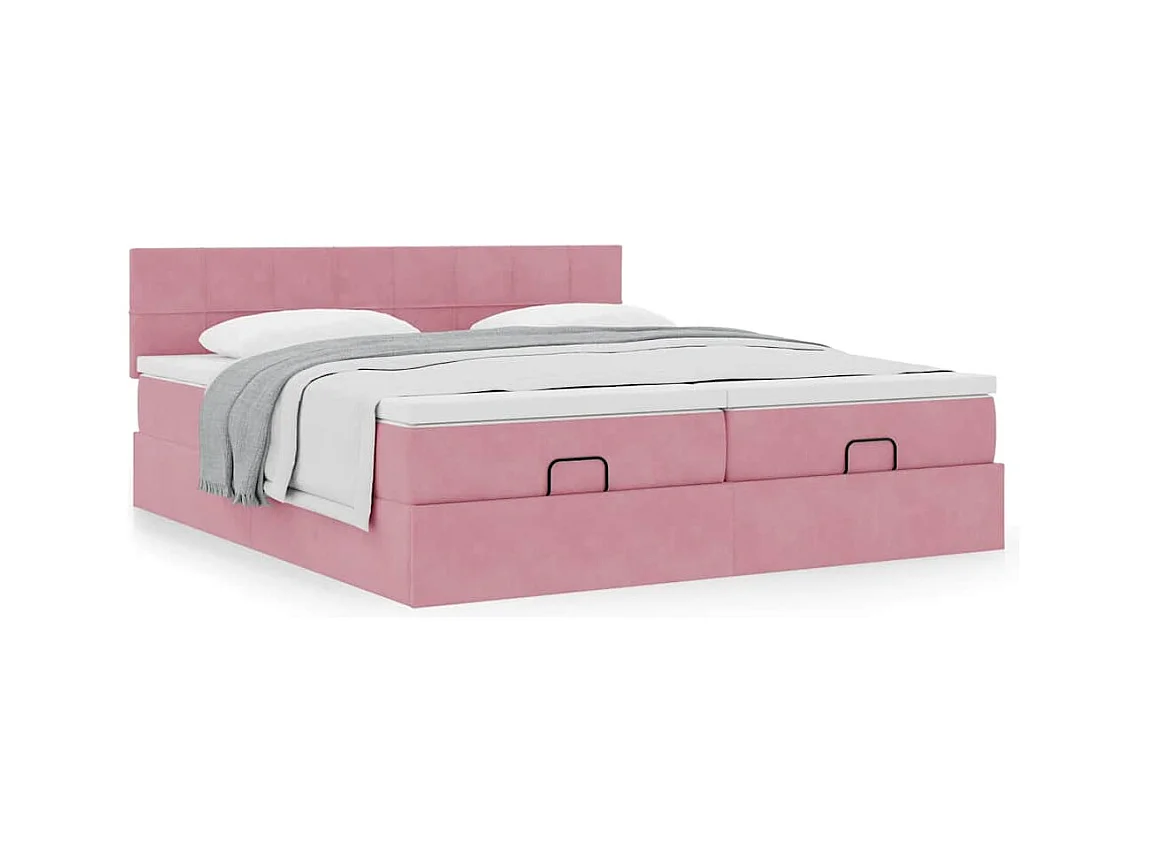Cadre de lit ottoman avec matelas rose 200x200 cm velours
