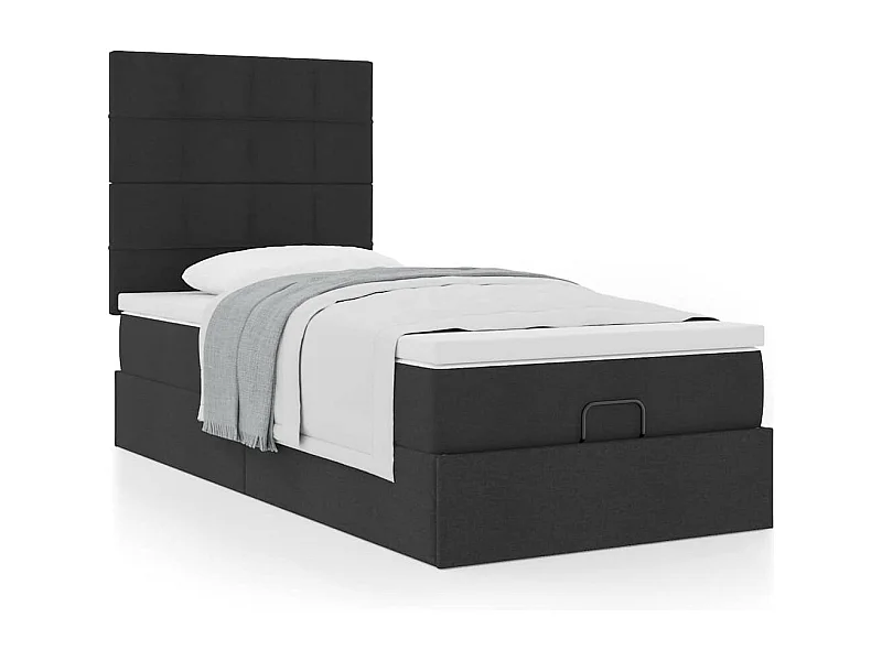 Cadre de lit ottoman avec matelas noir 90x200 cm tissu