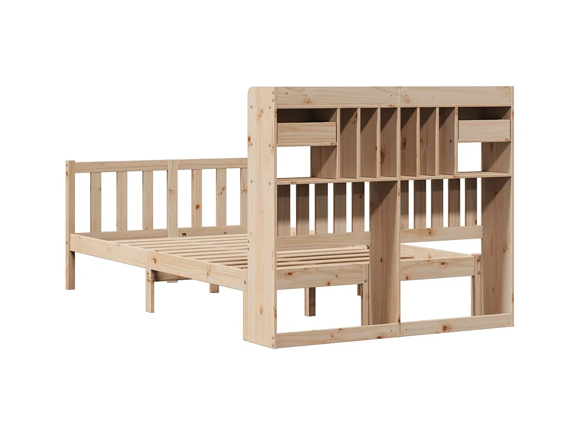 Lit bibliothèque sans matelas 135x190 cm bois de pin massif