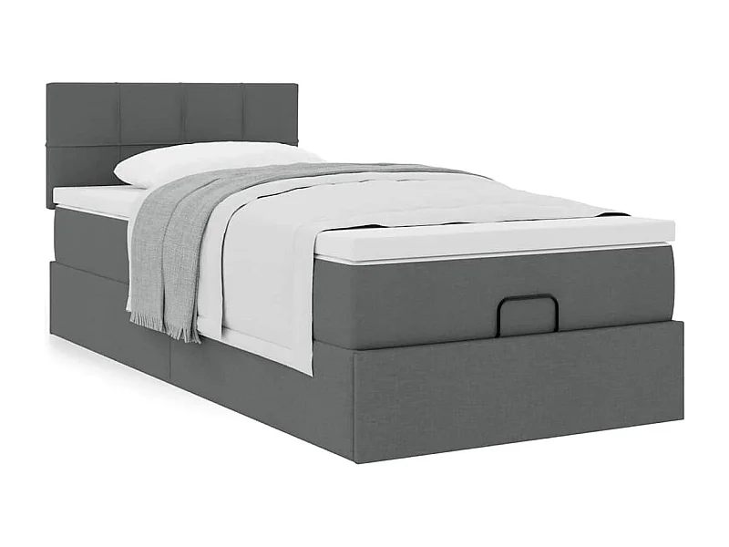 Cadre de lit ottoman avec matelas gris foncé 90x200 cm tissu