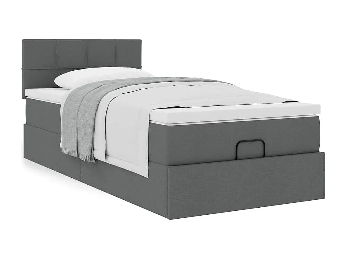 Cadre de lit ottoman avec matelas gris foncé 90x200 cm tissu