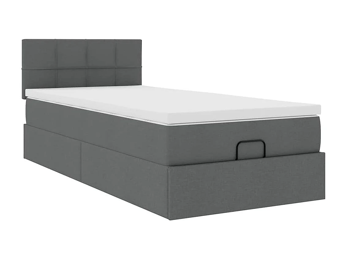 Cadre de lit ottoman avec matelas gris foncé 90x200 cm tissu