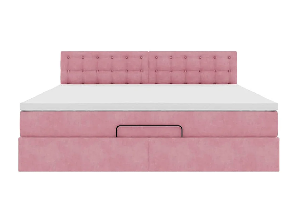 Estructura cama otomana con colchón terciopelo rosa 180x200 cm