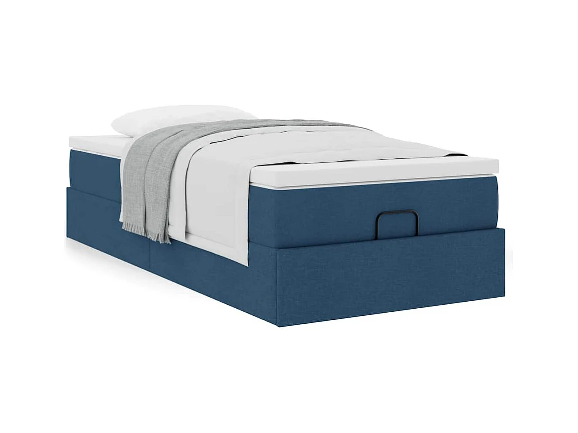 Estructura de cama otomana con colchón tela azul 90x190 cm