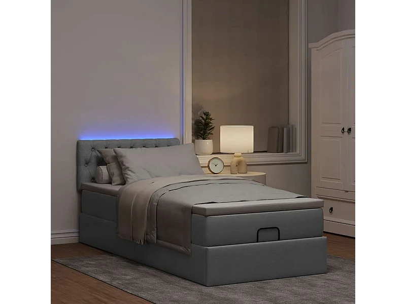 Lit ottoman avec matelas gris clair 90x200 cm tissu