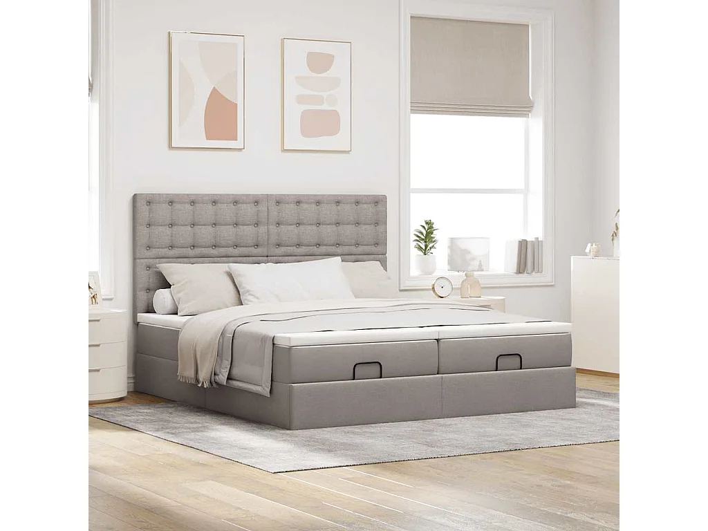 Estructura de cama otomana colchones tela gris pardo 180x200 cm