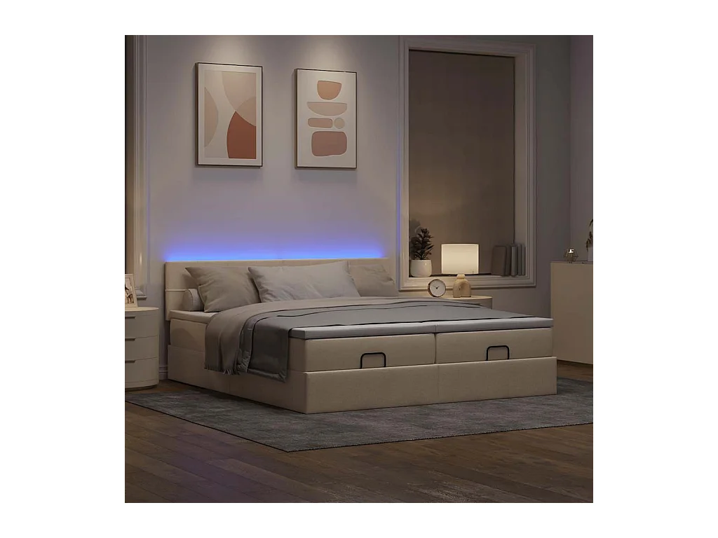 Cadre de lit ottoman avec matelas crème 160x200 cm tissu