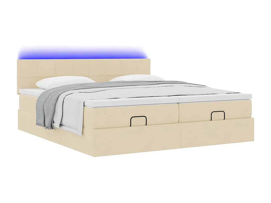 Estrutura de cama otomana com colchões tecido creme 160x200cm