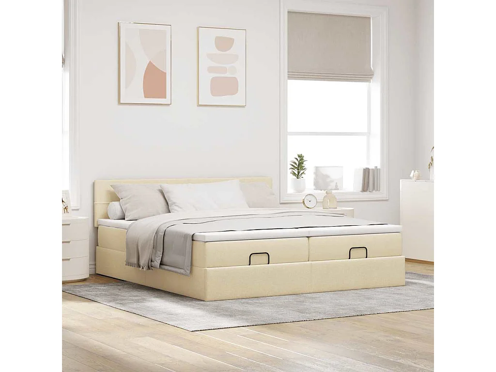 Estrutura de cama otomana com colchões tecido creme 160x200cm